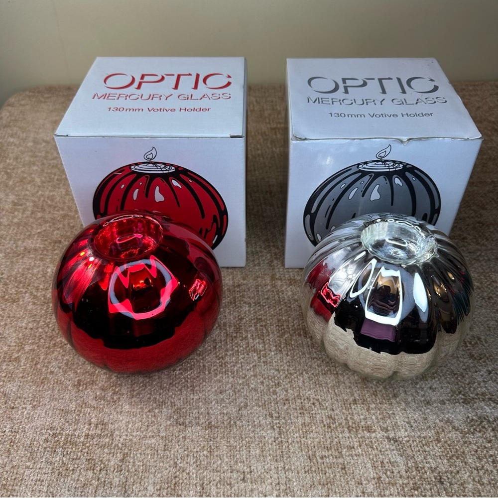 Department 56 Vintage Optic Mercury Glass Votive Holders Set Of Two Red/Silver